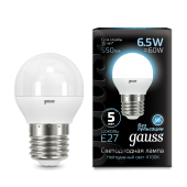 Лампа Gauss LED Globe E27 6.5W 100-240V 4100K 1/10/50