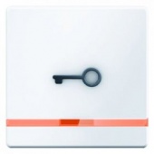 Клавиша выключателя с оранжевой линзой и выступающим символом "Дверь" цвет: полярная белизна, с эффе