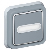 Legrand Plexo Серый Выключатель 1-клавишный с/п кнопочный с шильдиком, встраиваемый,в сборе IP55