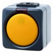 Одноклавишная кнопка с красной линзой в комплекте с 4 символами цвет: темно-серый/желтый ISO-Panzer 