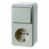 Комбинация двухклавишный выключатель/штепсельная розетка без защитного контакта цвет: белый, с блеск