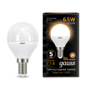 Лампа Gauss LED Globe E14 6.5W 100-240V 2700K 1/10/50