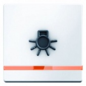 Клавиша выключателя с оранжевой линзой и выступающим символом "Свет" цвет: полярная белизна, с эффек